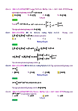Trắc nghiệm Đại số Lớp 12 tách từ đề thi thử THPT Quốc gia - Chương 2 - Bài 5: Phương trình. Bất phương trình mũ - Mức độ 2.4 - Năm học 2017-2018 (Có đáp án)