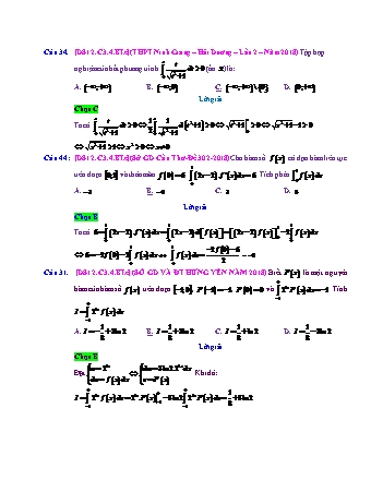 Trắc nghiệm Đại số Lớp 12 tách từ đề thi thử THPT Quốc gia - Chương 3 - Bài 4: Phương pháp tính tích phân - Mức độ 3.3 - Năm học 2017-2018 (Có đáp án)