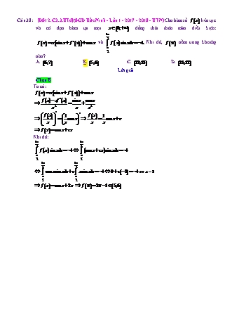 Trắc nghiệm Đại số Lớp 12 tách từ đề thi thử THPT Quốc gia - Chương 3 - Bài 3: Tích phân cơ bản - Mức độ 4.3 - Năm học 2017-2018 (Có đáp án)