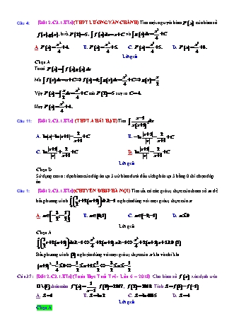Trắc nghiệm Đại số Lớp 12 tách từ đề thi thử THPT Quốc gia - Chương 3 - Bài 1: Nguyên hàm cơ bản - Mức độ 3.6 - Năm học 2017-2018 (Có đáp án)