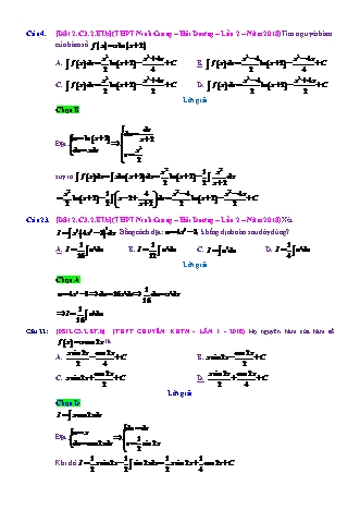 Trắc nghiệm Đại số Lớp 12 tách từ đề thi thử THPT Quốc gia - Chương 3 - Bài 2: Phương pháp tìm nguyên hàm - Mức độ 2.3 - Năm học 2017-2018 (Có đáp án)