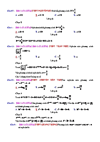 Trắc nghiệm Đại số Lớp 12 tách từ đề thi thử THPT Quốc gia - Chương 2 - Bài 5: Phương trình. Bất phương trình mũ - Mức độ 1.4 - Năm học 2017-2018 (Có đáp án)