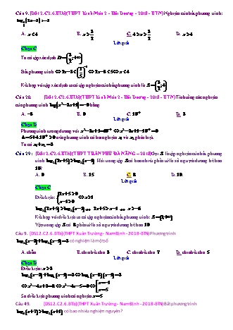 Trắc nghiệm Đại số Lớp 12 tách từ đề thi thử THPT Quốc gia - Chương 2 - Bài 6: Phương trình. Bất phương trình Logarit - Mức độ 2.2 - Năm học 2017-2018 (Có đáp án)