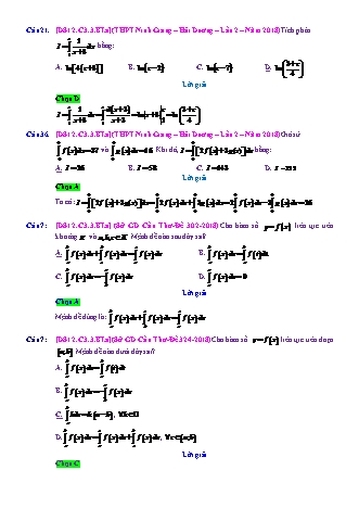 Trắc nghiệm Đại số Lớp 12 tách từ đề thi thử THPT Quốc gia - Chương 3 - Bài 3: Tích phân cơ bản - Mức độ 1.2 - Năm học 2017-2018 (Có đáp án)