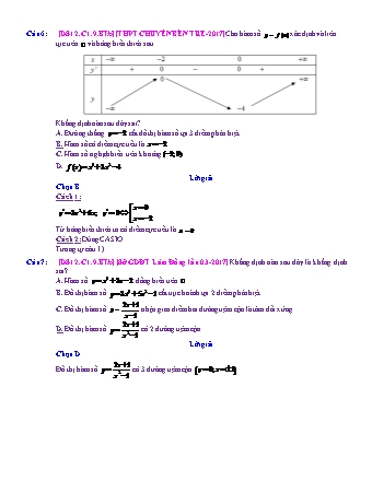 Trắc nghiệm Đại số Lớp 12 tách từ đề thi thử THPT Quốc gia - Chương 1 - Bài 9: Tổng hợp về hàm số - Mức độ 2.4 - Năm học 2017-2018 (Có đáp án)