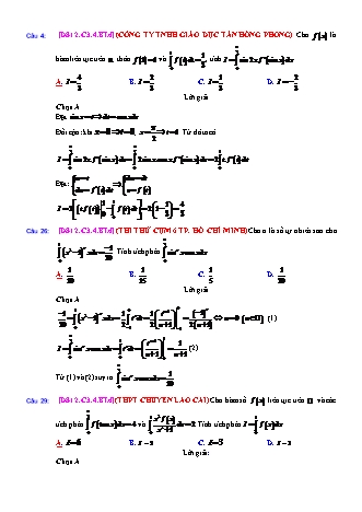 Trắc nghiệm Đại số Lớp 12 tách từ đề thi thử THPT Quốc gia - Chương 3 - Bài 4: Phương pháp tính tích phân - Mức độ 4.6 - Năm học 2017-2018 (Có đáp án)