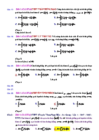 Trắc nghiệm Đại số Lớp 12 tách từ đề thi thử THPT Quốc gia - Chương 3 - Bài 5: Ứng dụng hình học của tích phân - Mức độ 1.6 - Năm học 2017-2018 (Có đáp án)