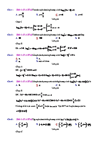 Trắc nghiệm Đại số Lớp 12 tách từ đề thi thử THPT Quốc gia - Chương 2 - Bài 6: Phương trình. Bất phương trình Logarit - Mức độ 1.5 - Năm học 2017-2018 (Có đáp án)