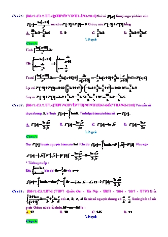 Trắc nghiệm Đại số Lớp 12 tách từ đề thi thử THPT Quốc gia - Chương 3 - Bài 2: Phương pháp tìm nguyên hàm - Mức độ 3.2 - Năm học 2017-2018 (Có đáp án)