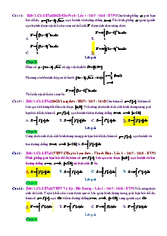 Trắc nghiệm Đại số Lớp 12 tách từ đề thi thử THPT Quốc gia - Chương 3 - Bài 5: Ứng dụng hình học của tích phân - Mức độ 1.5 - Năm học 2017-2018 (Có đáp án)