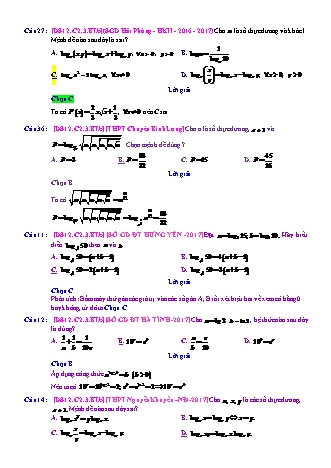 Trắc nghiệm Đại số Lớp 12 tách từ đề thi thử THPT Quốc gia - Chương 2 - Bài 3: Logarit - Mức độ 2.4 - Năm học 2017-2018 (Có đáp án)