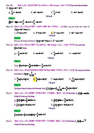Trắc nghiệm Đại số Lớp 12 tách từ đề thi thử THPT Quốc gia - Chương 3 - Bài 1: Nguyên hàm cơ bản - Mức độ 1.2 - Năm học 2017-2018 (Có đáp án)