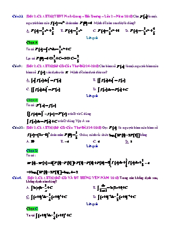 Trắc nghiệm Đại số Lớp 12 tách từ đề thi thử THPT Quốc gia - Chương 3 - Bài 1: Nguyên hàm cơ bản - Mức độ 2.3 - Năm học 2017-2018 (Có đáp án)