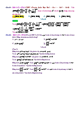Trắc nghiệm Đại số Lớp 12 tách từ đề thi thử THPT Quốc gia - Chương 2 - Bài 1: Lũy thừa - Mức độ 3.3 - Năm học 2017-2018 (Có đáp án)