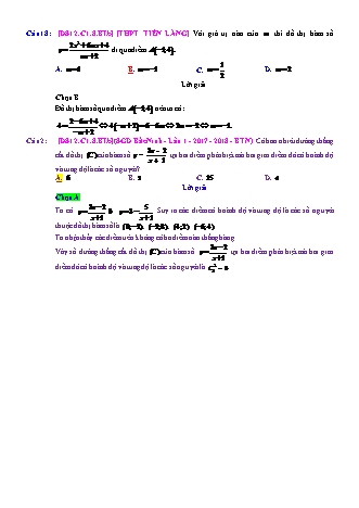 Trắc nghiệm Đại số Lớp 12 tách từ đề thi thử THPT Quốc gia - Chương 1 - Bài 8: Điểm đặc biệt của đồ thị hàm số - Mức độ 2.4 - Năm học 2017-2018 (Có đáp án)