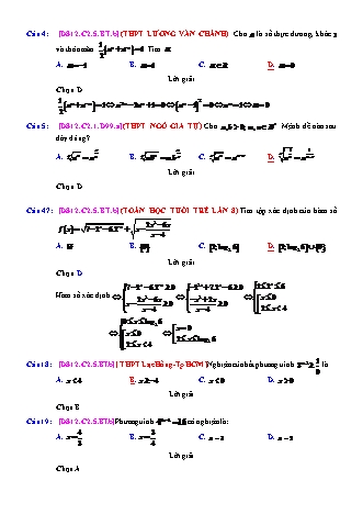 Trắc nghiệm Đại số Lớp 12 tách từ đề thi thử THPT Quốc gia - Chương 2 - Bài 5: Phương trình. Bất phương trình mũ - Mức độ 2.5 - Năm học 2017-2018 (Có đáp án)