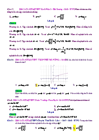 Trắc nghiệm Đại số Lớp 12 tách từ đề thi thử THPT Quốc gia - Chương 2 - Bài 4: Hàm số mũ và hàm số Logarit - Mức độ 1.1 - Năm học 2017-2018 (Có đáp án)