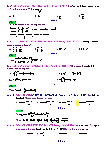 Trắc nghiệm Đại số Lớp 12 tách từ đề thi thử THPT Quốc gia - Chương 2 - Bài 3: Logarit - Mức độ 2.2 - Năm học 2017-2018 (Có đáp án)