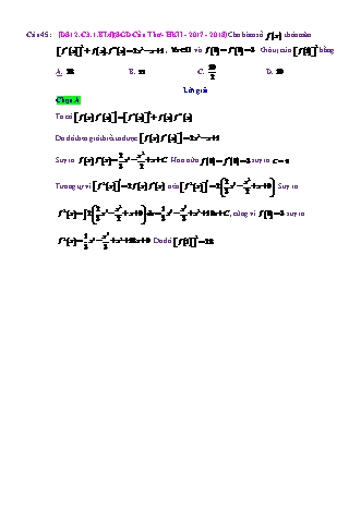 Trắc nghiệm Đại số Lớp 12 tách từ đề thi thử THPT Quốc gia - Chương 3 - Bài 1: Nguyên hàm cơ bản - Mức độ 4.2 - Năm học 2017-2018 (Có đáp án)