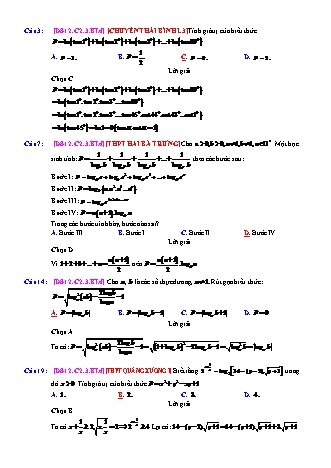 Trắc nghiệm Đại số Lớp 12 tách từ đề thi thử THPT Quốc gia - Chương 2 - Bài 3: Logarit - Mức độ 4 - Năm học 2017-2018 (Có đáp án)
