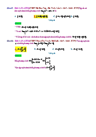 Trắc nghiệm Đại số Lớp 12 tách từ đề thi thử THPT Quốc gia - Chương 2 - Bài 6: Phương trình. Bất phương trình Logarit - Mức độ 2.1 - Năm học 2017-2018 (Có đáp án)