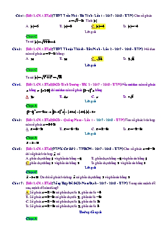 Trắc nghiệm Đại số Lớp 12 tách từ đề thi thử THPT Quốc gia - Chương 4 - Bài 1: Các phép toán số phức - Mức độ 1.6 - Năm học 2017-2018 (Có đáp án)