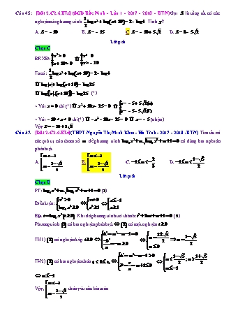 Trắc nghiệm Đại số Lớp 12 tách từ đề thi thử THPT Quốc gia - Chương 2 - Bài 6: Phương trình. Bất phương trình Logarit - Mức độ 3.5 - Năm học 2017-2018 (Có đáp án)