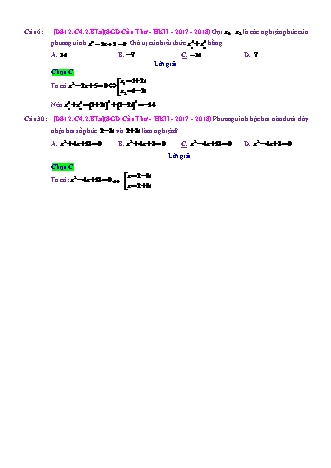 Trắc nghiệm Đại số Lớp 12 tách từ đề thi thử THPT Quốc gia - Chương 4 - Bài 2: Phương trình bậc hai với hệ số thực - Mức độ 1.5 - Năm học 2017-2018 (Có đáp án)