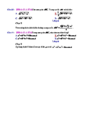 Trắc nghiệm Hình học Lớp 10 tách từ đề thi thử THPT Quốc gia - Chương 2 - Bài 3: Các hệ thức lượng trong tam giác và giải tam giác - Mức độ 1.1 - Năm học 2017-2018 (Có đáp án)
