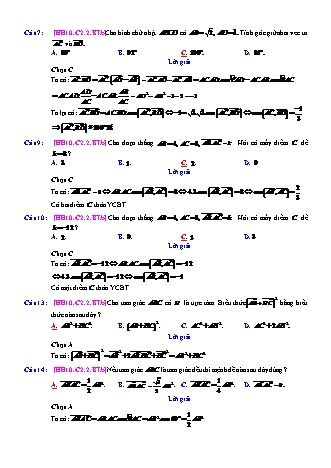 Trắc nghiệm Hình học Lớp 10 tách từ đề thi thử THPT Quốc gia - Chương 2 - Bài 2: Tích vô hướng của hai vectơ - Mức độ 2.2 - Năm học 2017-2018 (Có đáp án)
