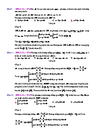 Trắc nghiệm Hình học Lớp 10 tách từ đề thi thử THPT Quốc gia - Chương 3 - Bài 1: Phương trình đường thẳng - Mức độ 3.5 - Năm học 2017-2018 (Có đáp án)