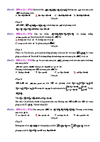 Trắc nghiệm Hình học Lớp 10 tách từ đề thi thử THPT Quốc gia - Chương 3 - Bài 1: Phương trình đường thẳng - Mức độ 2.1 - Năm học 2017-2018 (Có đáp án)