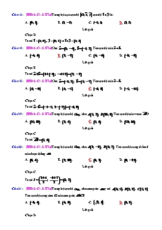 Trắc nghiệm Hình học Lớp 10 tách từ đề thi thử THPT Quốc gia - Chương 1 - Bài 5: Hệ trục tọa độ - Mức độ 1.3 - Năm học 2017-2018 (Có đáp án)