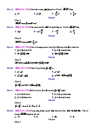 Trắc nghiệm Hình học Lớp 10 tách từ đề thi thử THPT Quốc gia - Chương 2 - Bài 2: Tích vô hướng của hai vectơ - Mức độ 1.3 - Năm học 2017-2018 (Có đáp án)
