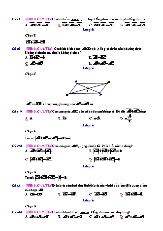 Trắc nghiệm Hình học Lớp 10 tách từ đề thi thử THPT Quốc gia - Chương 1 - Bài 2: Phép cộng trừ các vectơ - Mức độ 1 - Năm học 2017-2018 (Có đáp án)