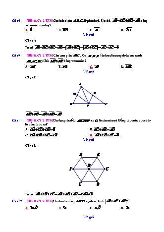 Trắc nghiệm Hình học Lớp 10 tách từ đề thi thử THPT Quốc gia - Chương 1 - Bài 2: Phép cộng trừ các vectơ - Mức độ 2.1 - Năm học 2017-2018 (Có đáp án)