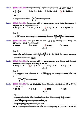 Trắc nghiệm Hình học Lớp 10 tách từ đề thi thử THPT Quốc gia - Chương 3 - Bài 1: Phương trình đường thẳng - Mức độ 2.2 - Năm học 2017-2018 (Có đáp án)