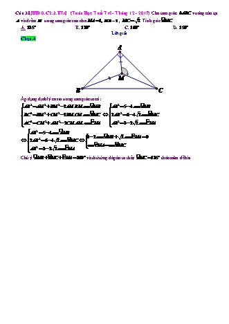 Trắc nghiệm Hình học Lớp 10 tách từ đề thi thử THPT Quốc gia - Chương 2 - Bài 3: Các hệ thức lượng trong tam giác và giải tam giác - Mức độ 3.1 - Năm học 2017-2018 (Có đáp án)