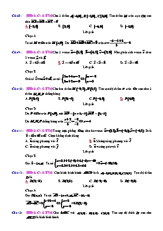 Trắc nghiệm Hình học Lớp 10 tách từ đề thi thử THPT Quốc gia - Chương 1 - Bài 5: Hệ trục tọa độ - Mức độ 2.1 - Năm học 2017-2018 (Có đáp án)