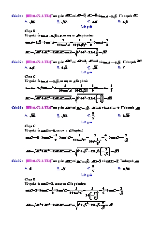Trắc nghiệm Hình học Lớp 10 tách từ đề thi thử THPT Quốc gia - Chương 2 - Bài 3: Các hệ thức lượng trong tam giác và giải tam giác - Mức độ 3.3 - Năm học 2017-2018 (Có đáp án)