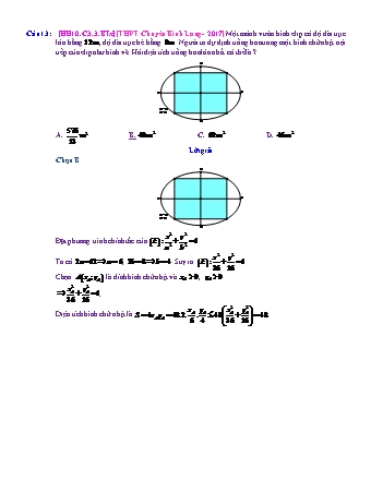 Trắc nghiệm Hình học Lớp 10 tách từ đề thi thử THPT Quốc gia - Chương 3 - Bài 3: Phương trình đường elip - Mức độ 3.1 - Năm học 2017-2018 (Có đáp án)