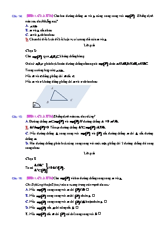 Trắc nghiệm Hình học Lớp 11 tách từ đề thi thử THPT Quốc gia - Chương 2 - Bài 3: Đường thẳng và mặt phẳng song song - Mức độ 2.4 - Năm học 2017-2018 (Có đáp án)