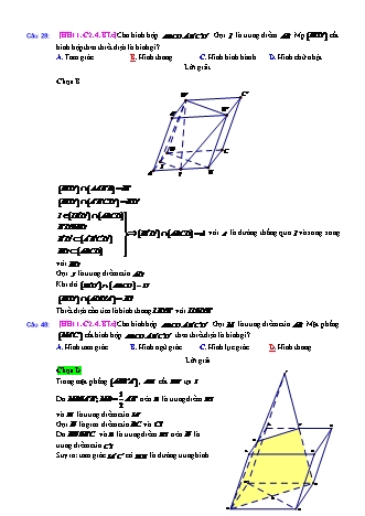 Trắc nghiệm Hình học Lớp 11 tách từ đề thi thử THPT Quốc gia - Chương 2 - Bài 4: Hai mặt phẳng song song - Mức độ 3.3 - Năm học 2017-2018 (Có đáp án)