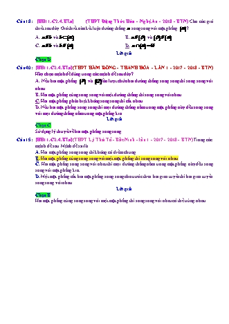 Trắc nghiệm Hình học Lớp 11 tách từ đề thi thử THPT Quốc gia - Chương 2 - Bài 4: Hai mặt phẳng song song - Mức độ 1.2 - Năm học 2017-2018 (Có đáp án)