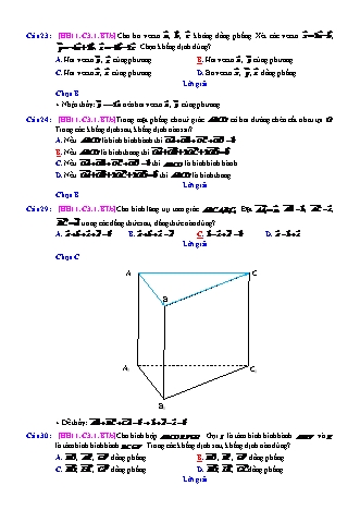 Trắc nghiệm Hình học Lớp 11 tách từ đề thi thử THPT Quốc gia - Chương 3 - Bài 1: Vectơ trong không gian - Mức độ 2.3 - Năm học 2017-2018 (Có đáp án)