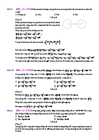 Trắc nghiệm Hình học Lớp 11 tách từ đề thi thử THPT Quốc gia - Chương 1 - Bài 4: Phép đối xứng tâm - Mức độ 3.1 - Năm học 2017-2018 (Có đáp án)