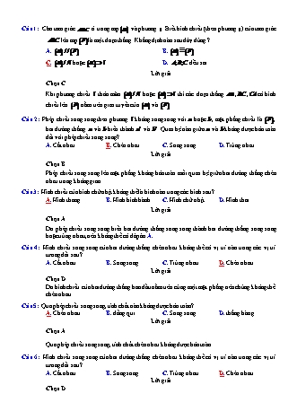 Trắc nghiệm Hình học Lớp 11 tách từ đề thi thử THPT Quốc gia - Chương 2 - Bài 5: Phép chiếu song song. Hình biểu diễn của một hình không gian - Mức độ 1.2 - Năm học 2017-2018 (Có đáp án)