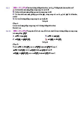 Trắc nghiệm Hình học Lớp 11 tách từ đề thi thử THPT Quốc gia - Chương 2 - Bài 3: Đường thẳng và mặt phẳng song song - Mức độ 1.3 - Năm học 2017-2018 (Có đáp án)