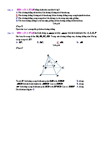 Trắc nghiệm Hình học Lớp 11 tách từ đề thi thử THPT Quốc gia - Chương 2 - Bài 2: Hai đường thẳng chéo nhau và song song - Mức độ 1.4 - Năm học 2017-2018 (Có đáp án)