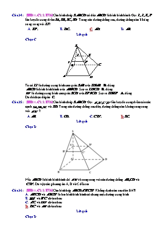 Trắc nghiệm Hình học Lớp 11 tách từ đề thi thử THPT Quốc gia - Chương 2 - Bài 2: Hai đường thẳng chéo nhau và song song - Mức độ 2.3 - Năm học 2017-2018 (Có đáp án)